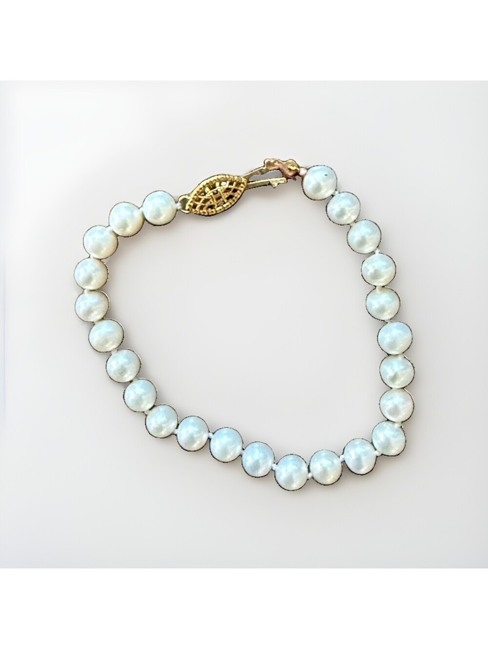 Vintage 6mm Cultured Pearl Bracelet | 1/20 12K Gold Filled Clasp | 7” Knotted